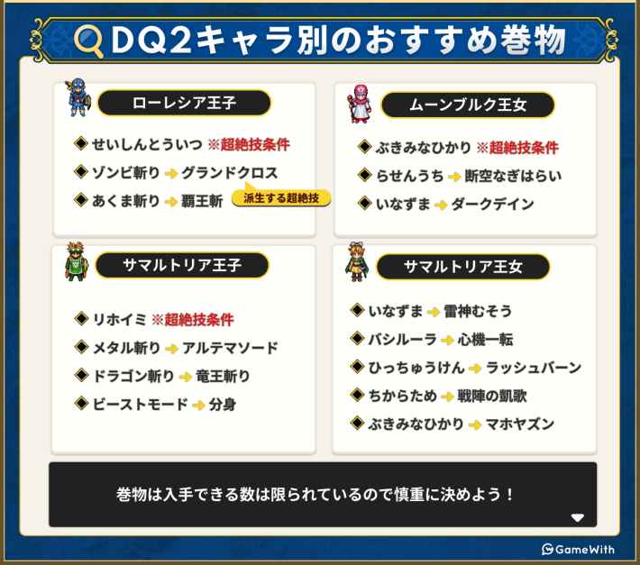 ドラクエ2リメイクのキャラ別おすすめ巻物