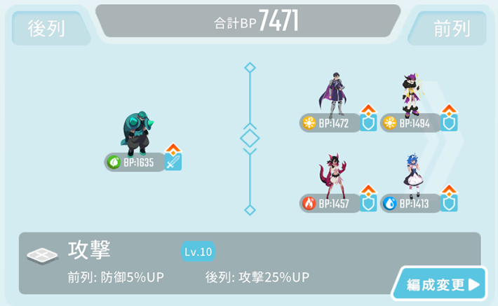 クリア時の編成例2(オートクリア可能)