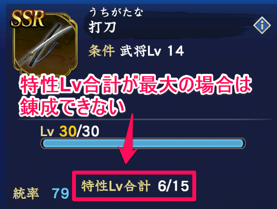 特性Lvが最大の場合は錬成できない