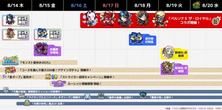 モンストのイベントスケジュール