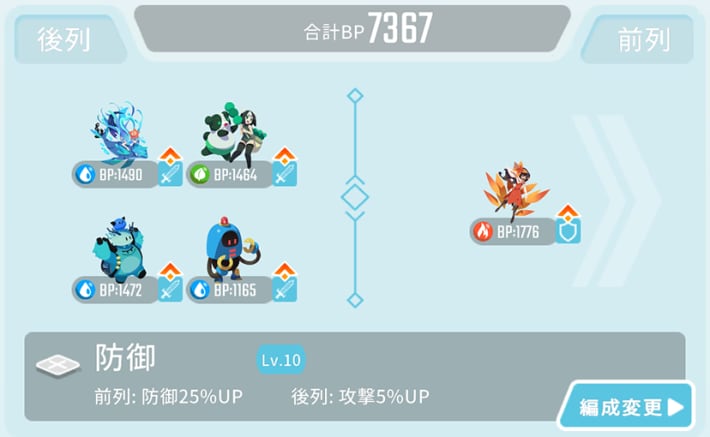 クリア時の編成例1(オートクリア可能)