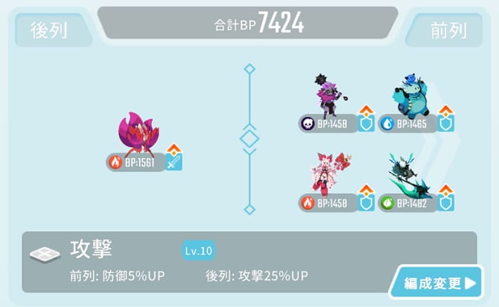 クリア時の編成例2(オートクリア可能)