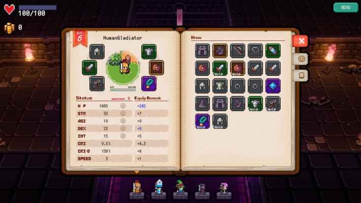 HeroesSagaZeroのステータス・装備画面