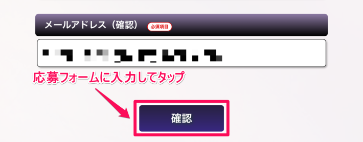 応募フォームに入力して確認をタップ