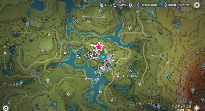 原神のレイラのマップ