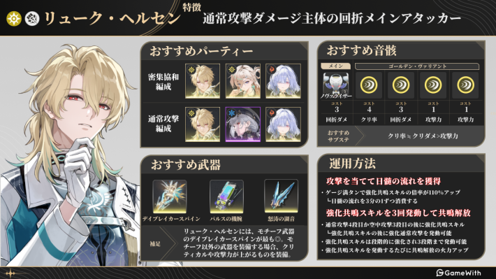 鳴潮】リューク・ヘルセンの評価とおすすめパーティ編成・音骸・武器