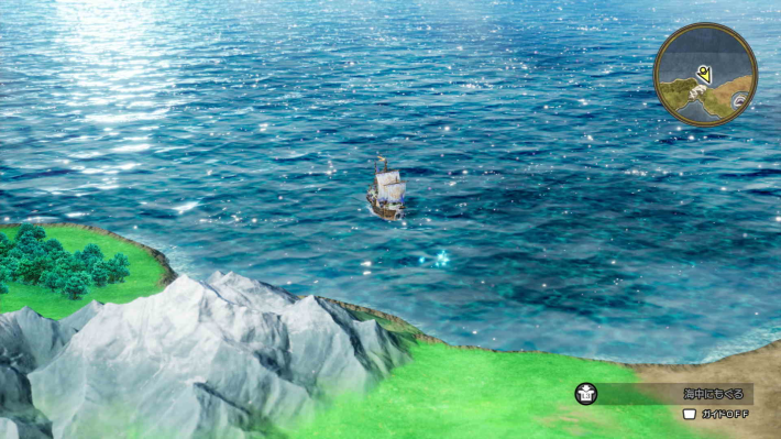 ドラクエ2リメイクの湖の洞窟北西の海の上 キラキラ