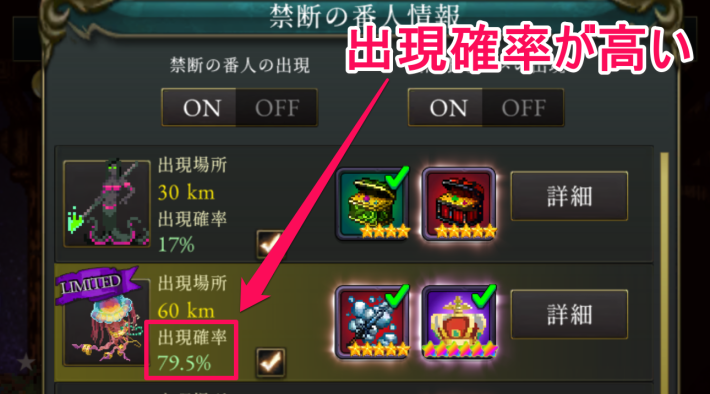 ログウィズの禁断の番人の出現率