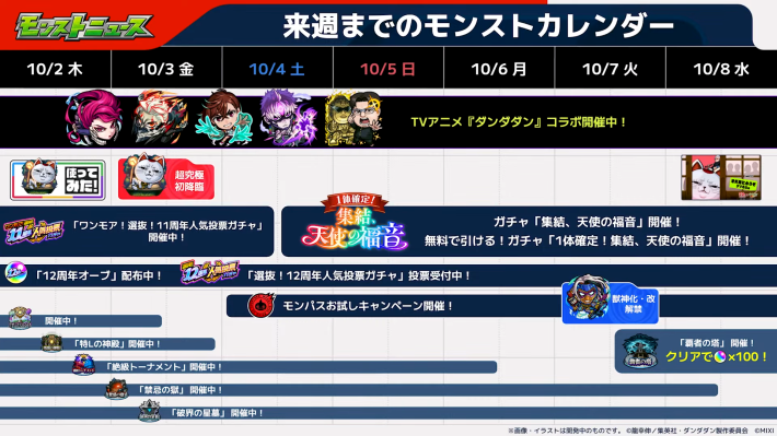 モンストのイベントスケジュール