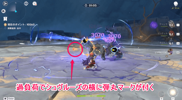 過負荷発生後に元素スキルを長押しで使用