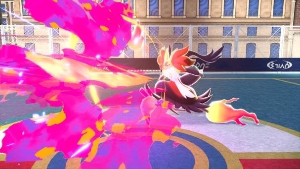 メガマフォクシーが炎の攻撃を放つ
