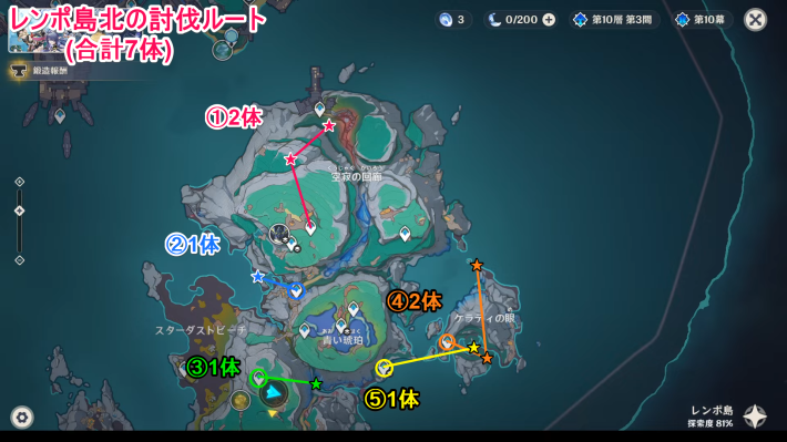 原神のレンポ島北の周回ルート