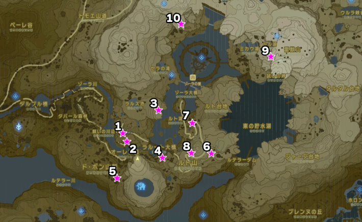 ゾーラの石碑全10箇所の場所マップ