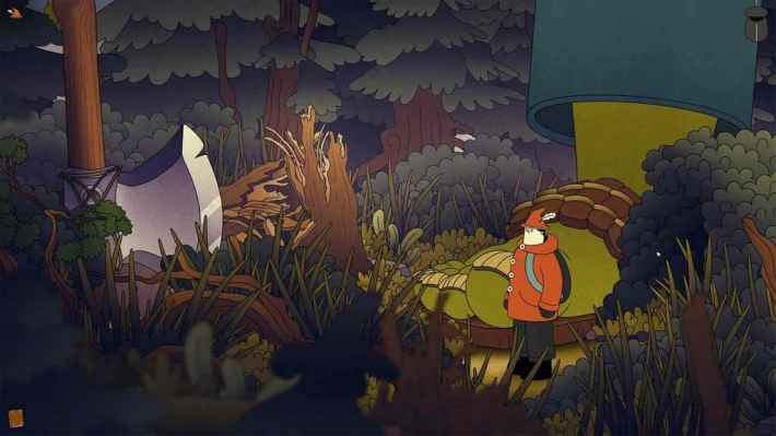 ゲームスクリーンショット：巨大な足元に立つ主人公