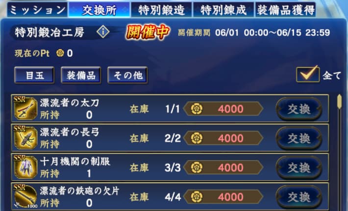 特別鍛冶工房の報酬