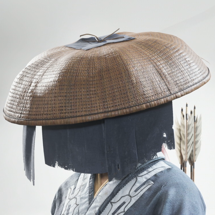 ゴーストオブヨウテイの垂布付きの三度笠