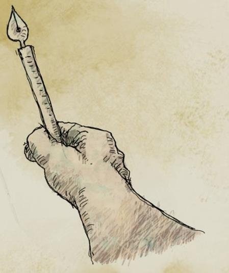 ペンを握りしめる手のアート