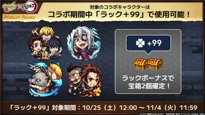 コラボ期間中はラック+99で使用可能