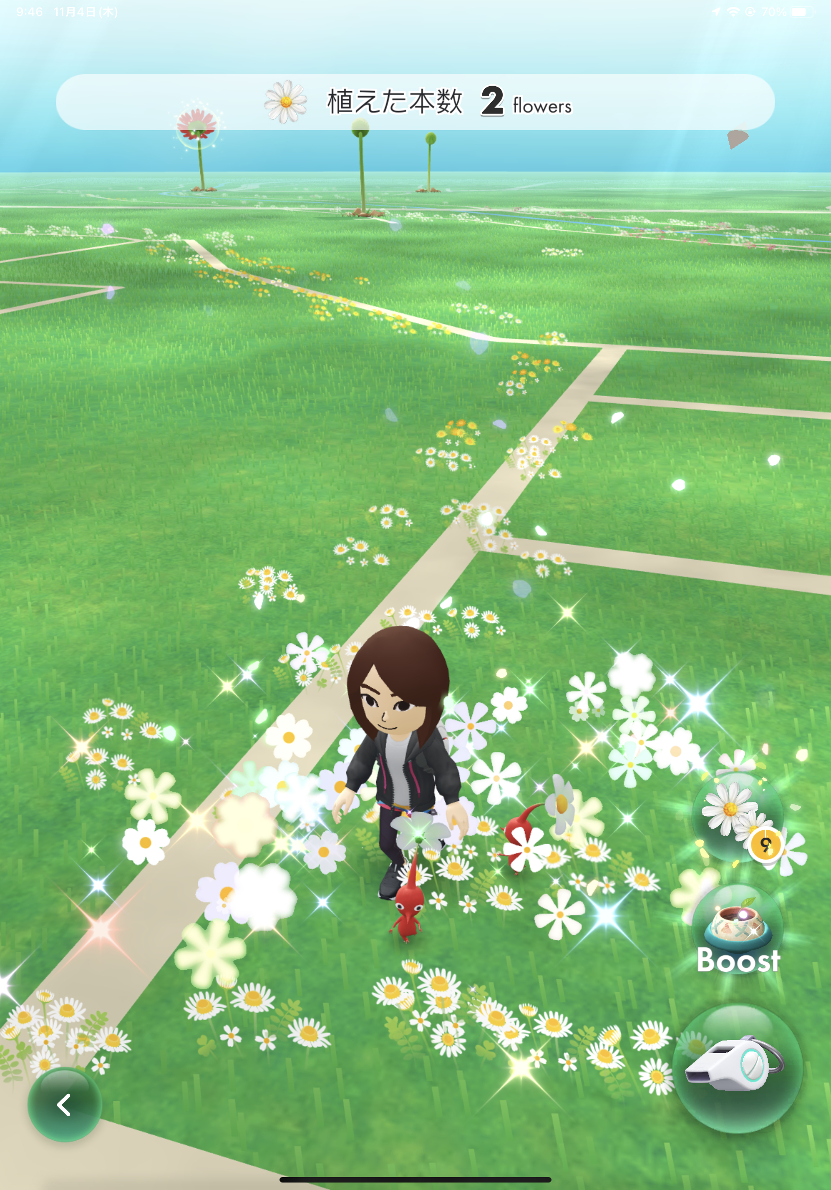 Pikmin Bloom 花を植えながら歩く画面