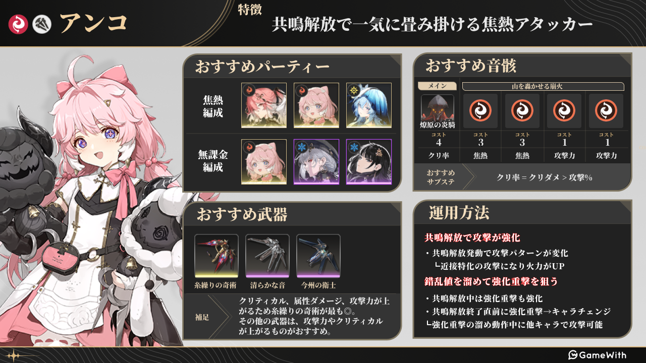 【鳴潮】アンコの評価とおすすめパーティ編成・音骸・武器 - ゲームウィズ